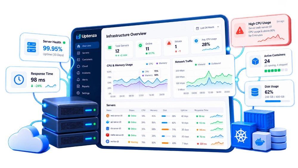 Uptenza server health monitoring dashboard